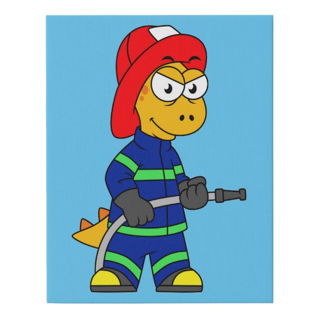 Illustration Of A Tyrannosaurus Rex Firefighter. Faux Canvas Print (Front)