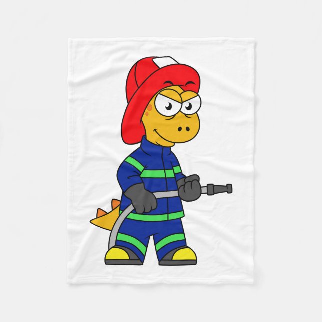 Illustration Of A Tyrannosaurus Rex Firefighter. Fleece Blanket (Front)