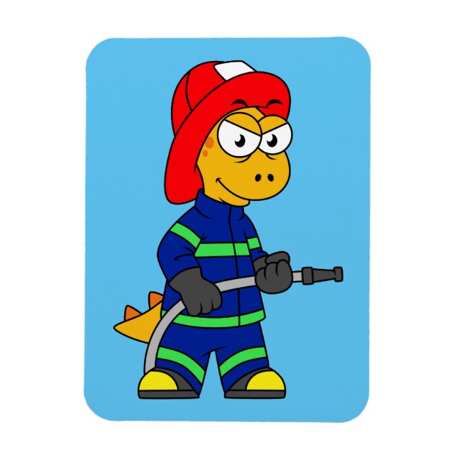 Illustration Of A Tyrannosaurus Rex Firefighter. Magnet (Vertical)