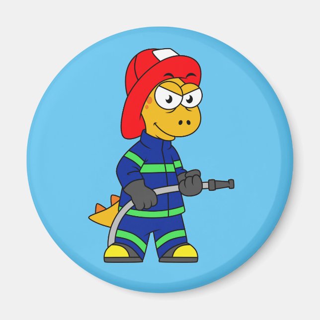 Illustration Of A Tyrannosaurus Rex Firefighter. Magnet (Front)
