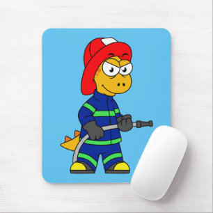 Illustration Of A Tyrannosaurus Rex Firefighter. Mouse Pad