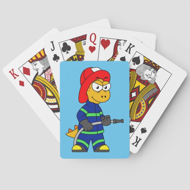 Illustration Of A Tyrannosaurus Rex Firefighter. Poker Cards (Back)
