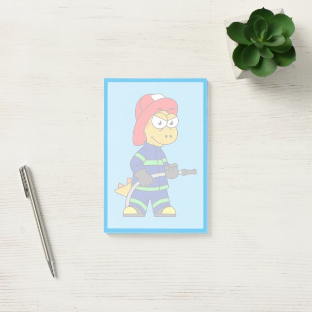 Illustration Of A Tyrannosaurus Rex Firefighter. Post-it Notes (Office)
