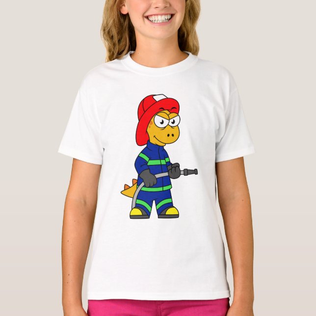 Illustration Of A Tyrannosaurus Rex Firefighter. T-Shirt (Front)