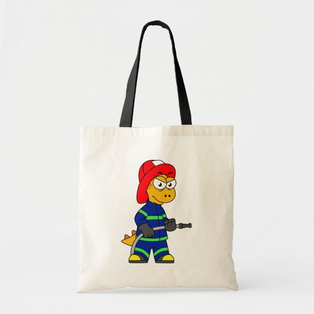Illustration Of A Tyrannosaurus Rex Firefighter. Tote Bag (Front)