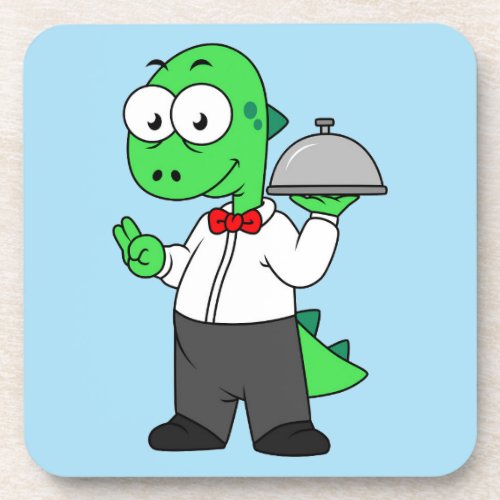Illustration Of A Tyrannosaurus Rex Food Waiter Beverage Coaster