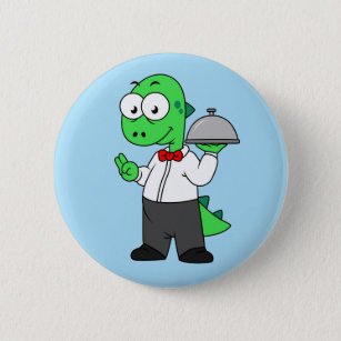 Illustration Of A Tyrannosaurus Rex Food Waiter. Button