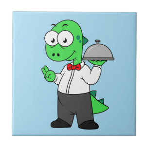 Illustration Of A Tyrannosaurus Rex Food Waiter. Ceramic Tile