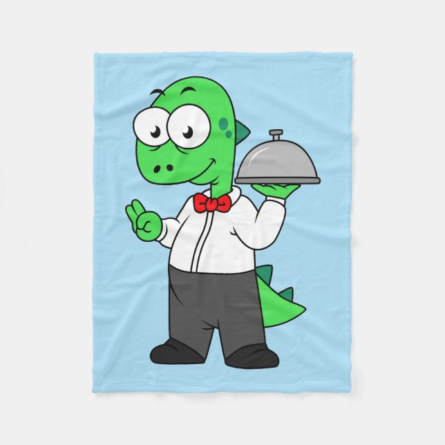 Illustration Of A Tyrannosaurus Rex Food Waiter. Fleece Blanket (Front)