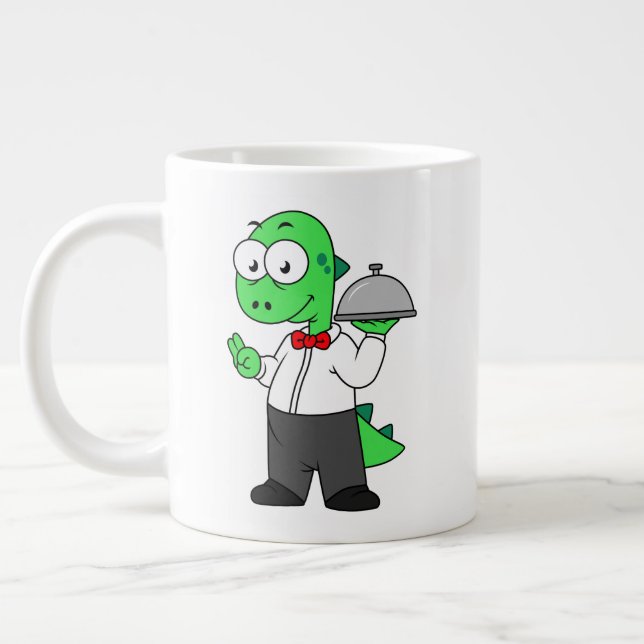 Illustration Of A Tyrannosaurus Rex Food Waiter. Giant Coffee Mug (Left)