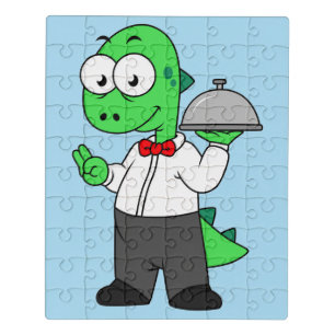 Illustration Of A Tyrannosaurus Rex Food Waiter. Jigsaw Puzzle