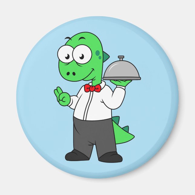 Illustration Of A Tyrannosaurus Rex Food Waiter. Magnet (Front)