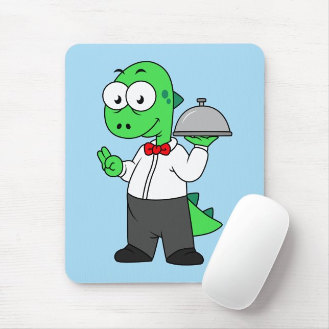 Illustration Of A Tyrannosaurus Rex Food Waiter. Mouse Pad (With Mouse)