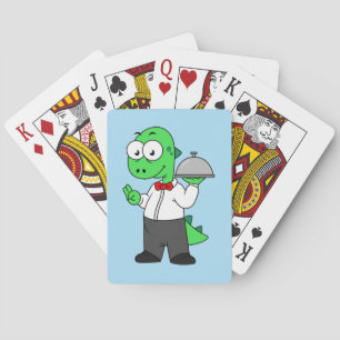 Illustration Of A Tyrannosaurus Rex Food Waiter. Poker Cards
