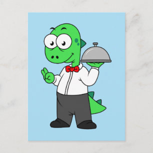 Illustration Of A Tyrannosaurus Rex Food Waiter. Postcard