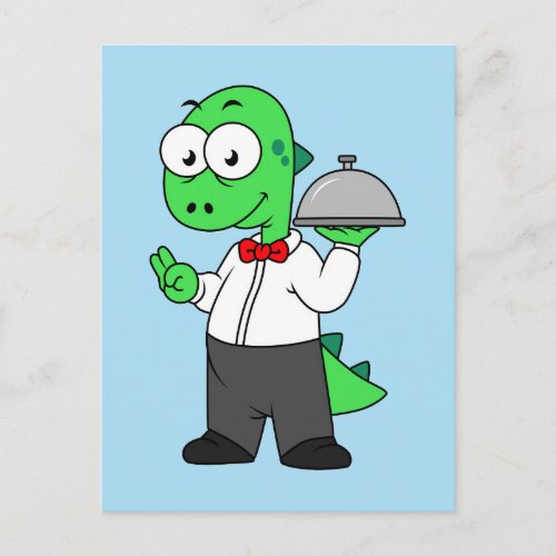 Illustration Of A Tyrannosaurus Rex Food Waiter Postcard