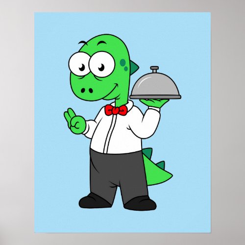 Illustration Of A Tyrannosaurus Rex Food Waiter Poster
