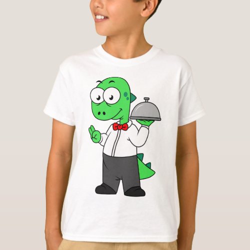 Illustration Of A Tyrannosaurus Rex Food Waiter T_Shirt