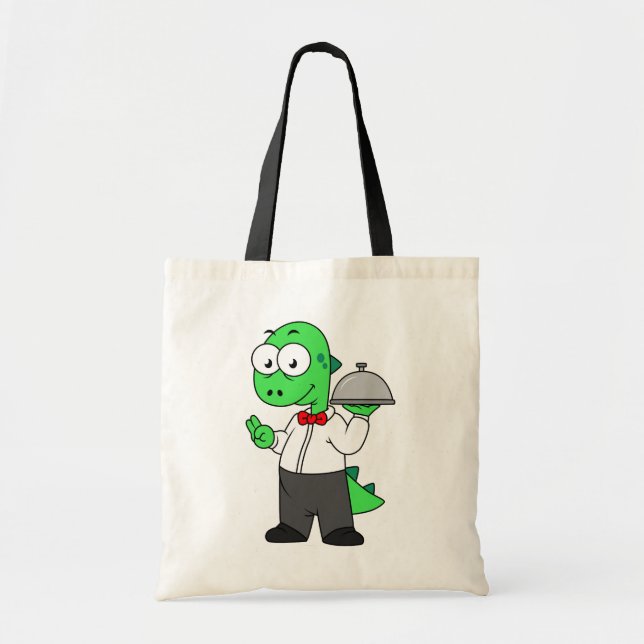 Illustration Of A Tyrannosaurus Rex Food Waiter. Tote Bag (Front)