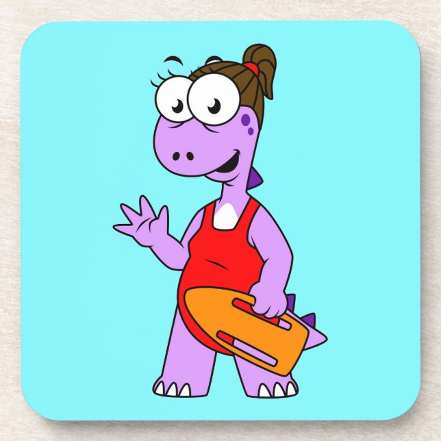 Illustration Of A Tyrannosaurus Rex Lifeguard. Beverage Coaster (Front)
