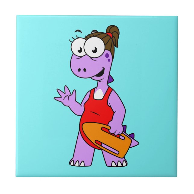 Illustration Of A Tyrannosaurus Rex Lifeguard. Ceramic Tile (Front)