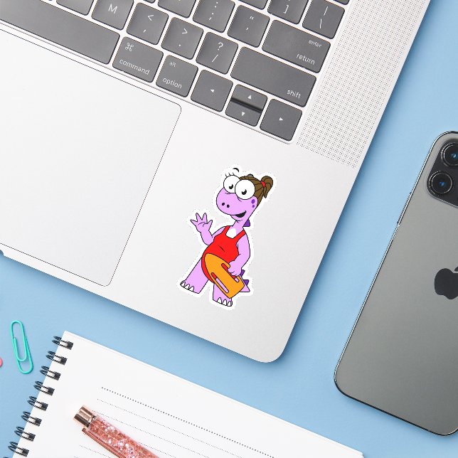 Illustration Of A Tyrannosaurus Rex Lifeguard. Sticker (Laptop w/ iPhone)