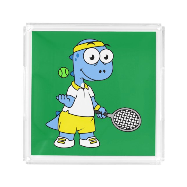 Illustration Of A Tyrannosaurus Rex Tennis Player. Acrylic Tray (Front)