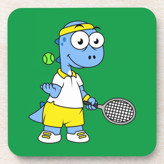 Illustration Of A Tyrannosaurus Rex Tennis Player. Beverage Coaster (Front)
