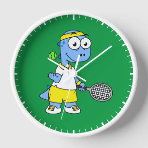 Illustration Of A Tyrannosaurus Rex Tennis Player. Clock
