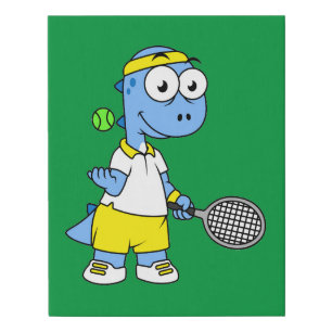 Illustration Of A Tyrannosaurus Rex Tennis Player. Faux Canvas Print