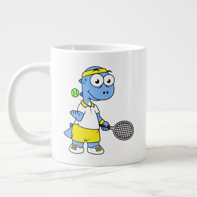 Illustration Of A Tyrannosaurus Rex Tennis Player. Giant Coffee Mug (Left)