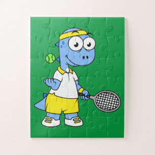 Illustration Of A Tyrannosaurus Rex Tennis Player. Jigsaw Puzzle