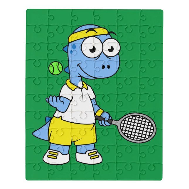 Illustration Of A Tyrannosaurus Rex Tennis Player. Jigsaw Puzzle (Puzzle Vertical)