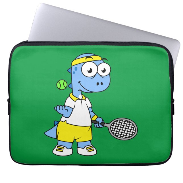 Illustration Of A Tyrannosaurus Rex Tennis Player. Laptop Sleeve (Front)