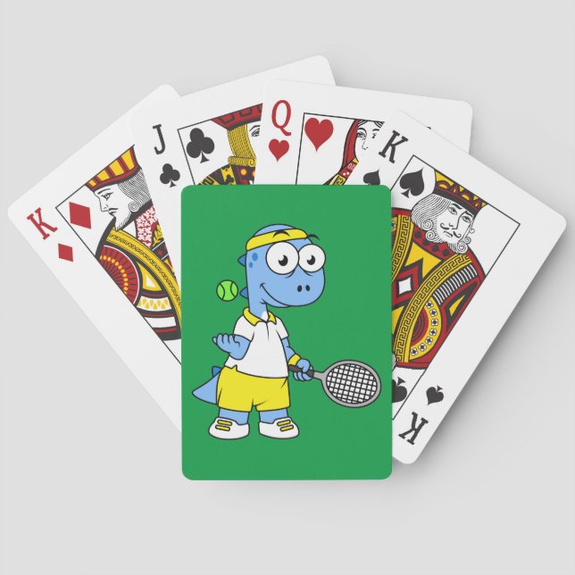 Illustration Of A Tyrannosaurus Rex Tennis Player. Poker Cards (Back)