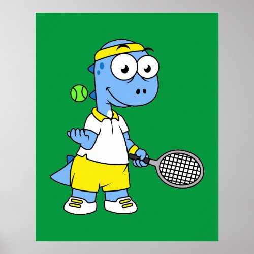Illustration Of A Tyrannosaurus Rex Tennis Player Poster