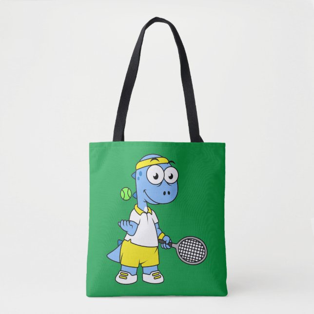 Illustration Of A Tyrannosaurus Rex Tennis Player. Tote Bag (Front)