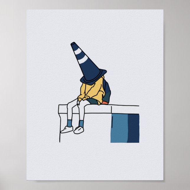 Illustration of a Woman Wearing a Traffic Cone Poster (Front)