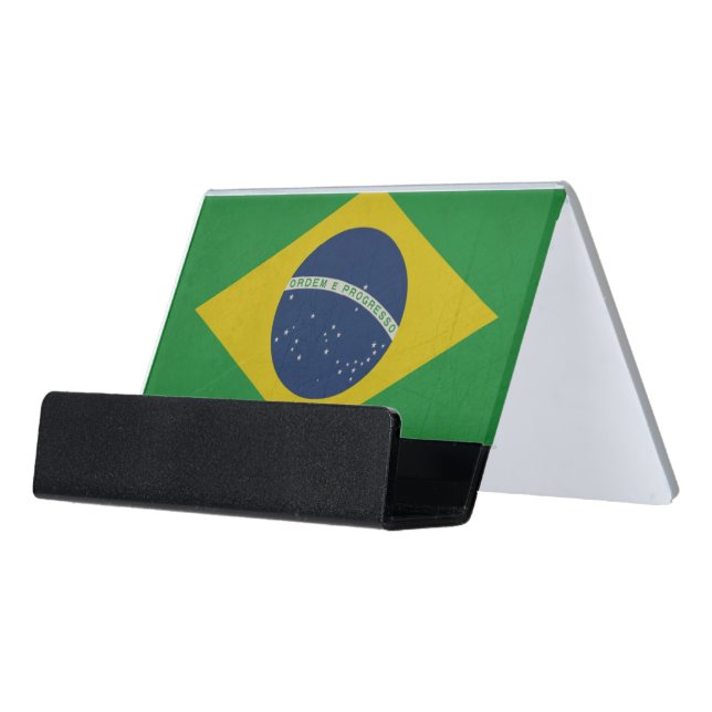 Illustration of abstract grunge flag of Brazil Desk Business Card Holder (Angled Front)