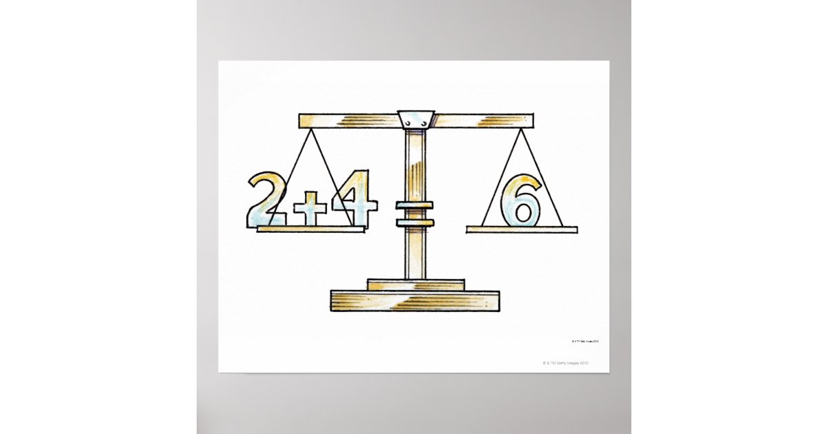Illustration of adding numbers on scales poster | Zazzle