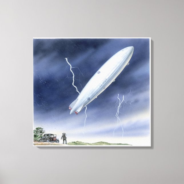 Illustration of airship being struck by lightning canvas print (Front)