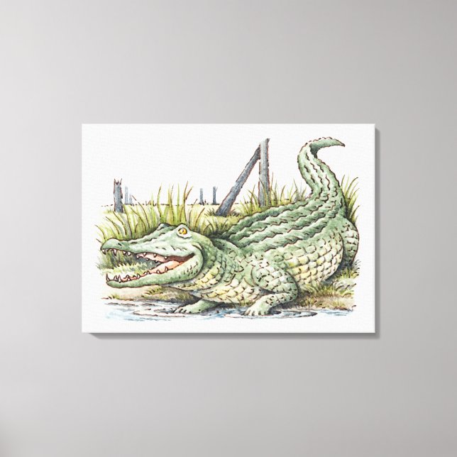 Illustration of alligator on the shore canvas print (Front)