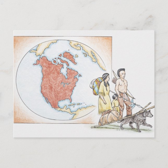 Illustration of American Indian family in front Postcard (Front)