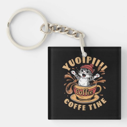 Illustration of an adorable cat wearing a red bean keychain