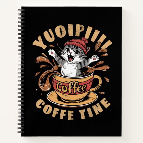 Illustration of an adorable cat wearing a red bean notebook