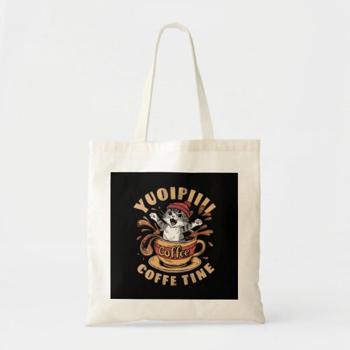 Illustration of an adorable cat wearing a red bean tote bag