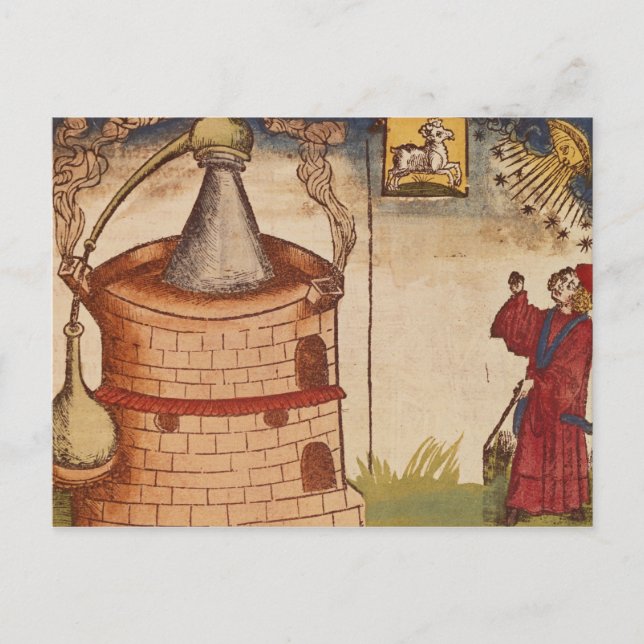 Illustration of an alchemist at work postcard (Front)