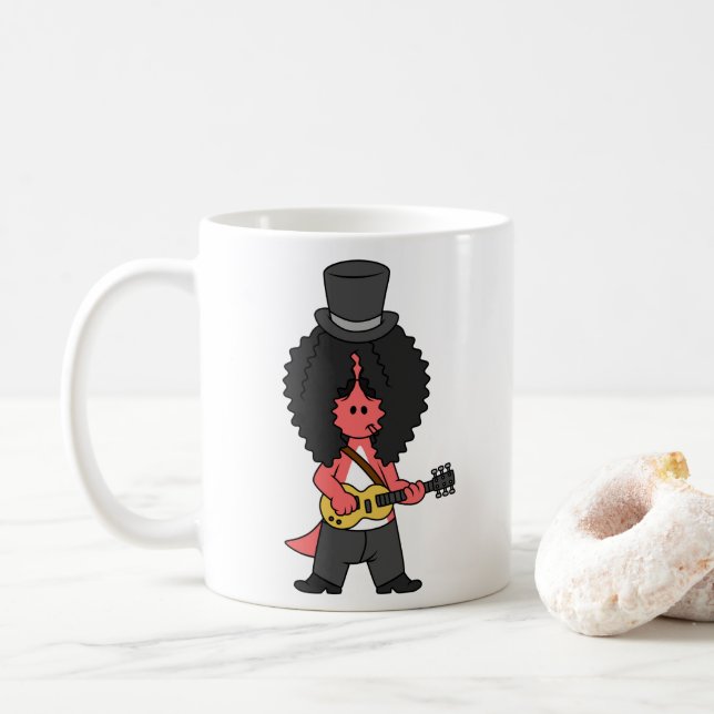 Illustration Of An Allosaurus Dressed As Rock Star Coffee Mug (With Donut)