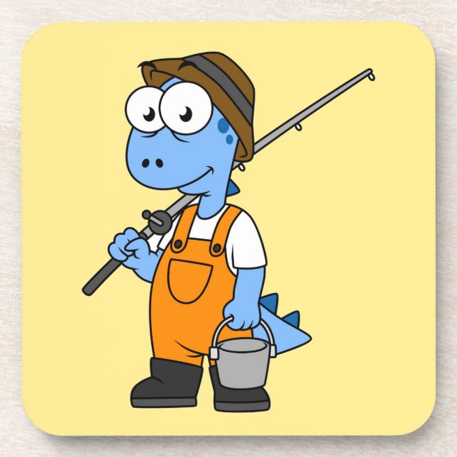 Illustration Of An Allosaurus Fisherman. Beverage Coaster (Front)