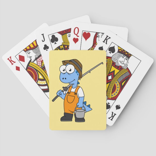 Illustration Of An Allosaurus Fisherman. Poker Cards (Back)